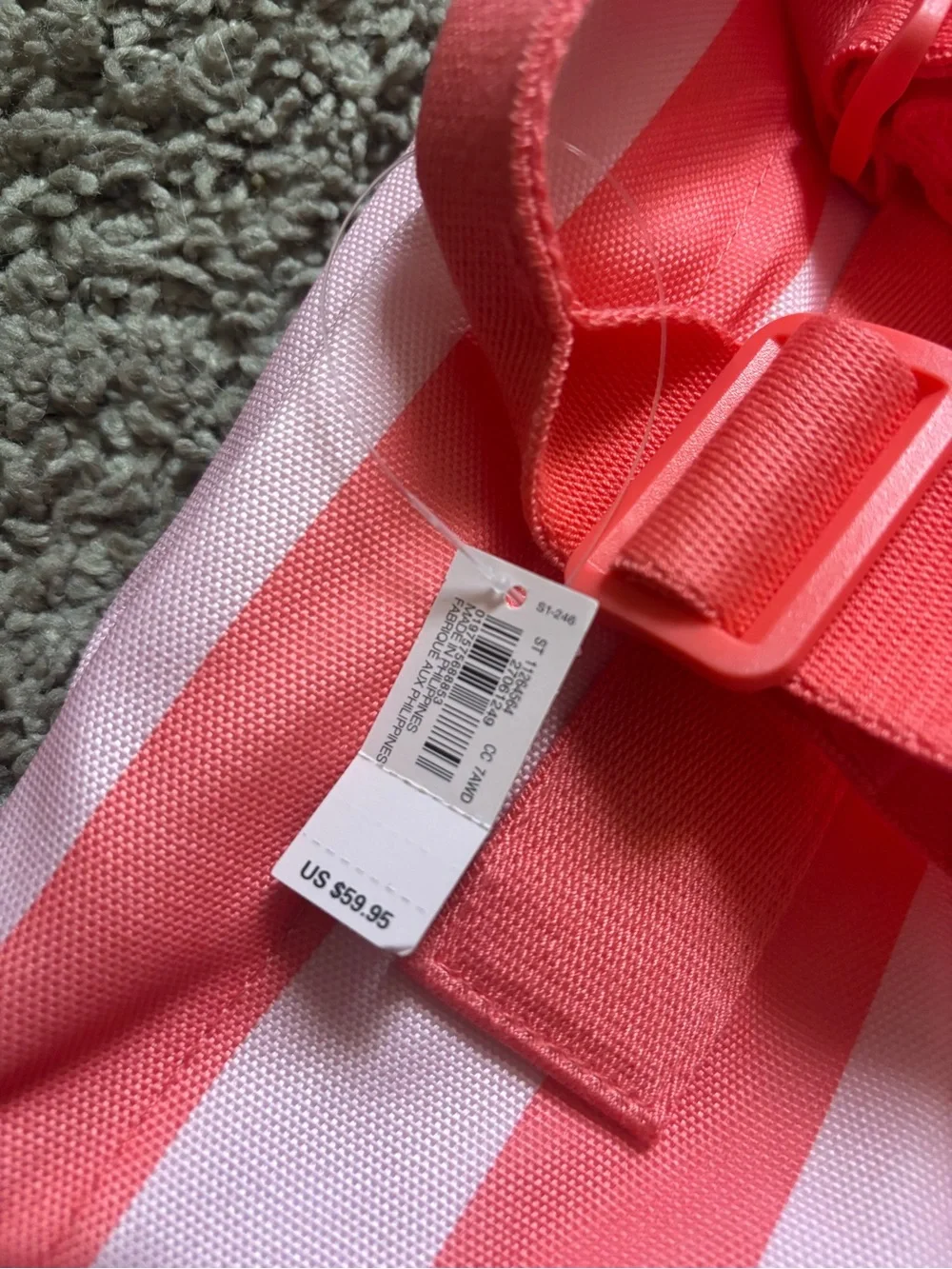 Victoria's Secret Coral and Light Pink Striped Beach Bag - Picture 4 of 5